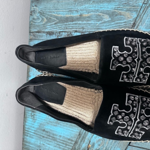 Tory Burch Embellished Espadrille Suede Jewel Perfect Black/Diamond Size 10.5 - Picture 8 of 16